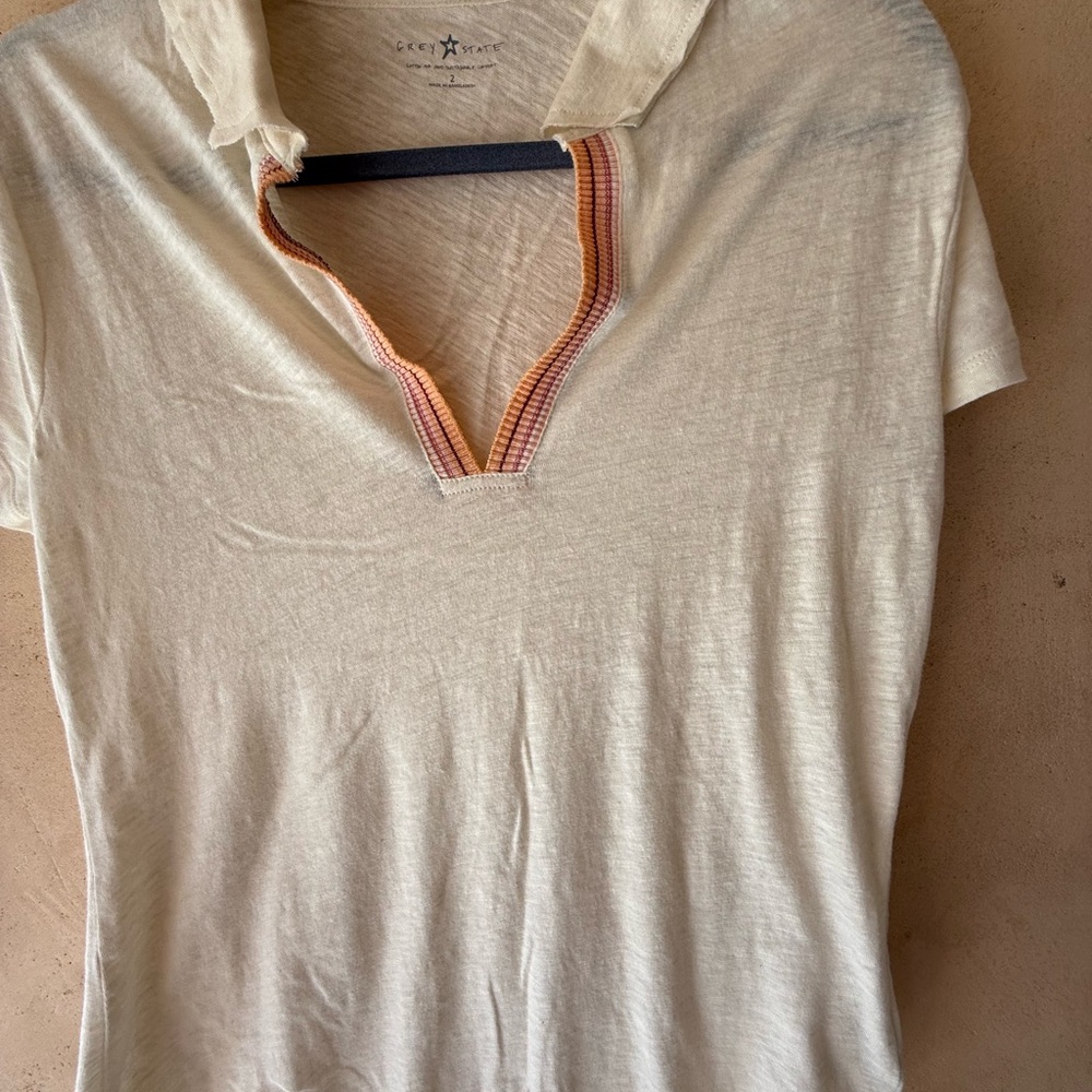 Grey State Cream and Orange Fitted Polo Button Down